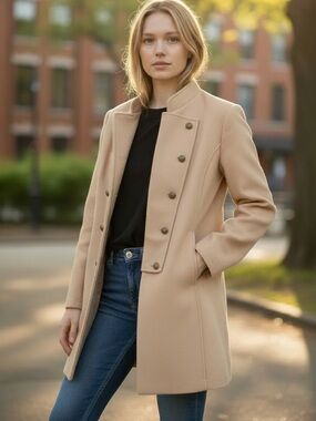 Tommy Hilfinger Elegant Women's Camel Military-Style Coat XL NWOT